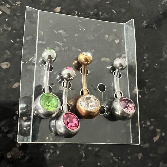 🍭4/$20 Set of four jewel studded silver and gold tone belly button rings - Picture 1 of 5